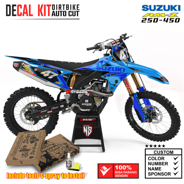 Decal Sticker Kit Suzuki RM-Z 250-450 Dirtbike Supermoto Graphic Blue Racing Motocross Stiker Decals