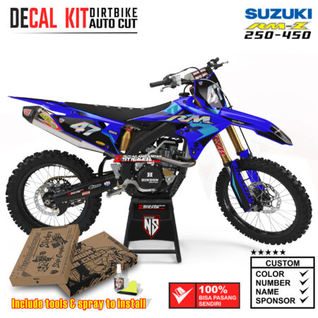 Decal Sticker Kit Suzuki RM-Z 250-450 Dirtbike Supermoto Graphic Blue Racing Motocross Stiker Decals