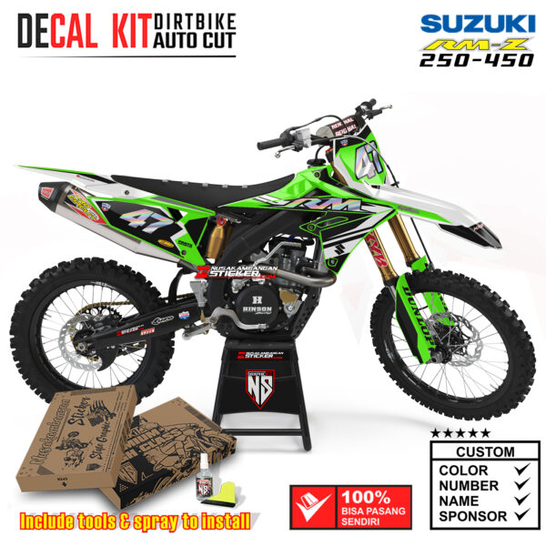 Decal Sticker Kit Suzuki RM-Z 250-450 Dirtbike Supermoto Graphic Green Fluo Motocross Stiker Decals