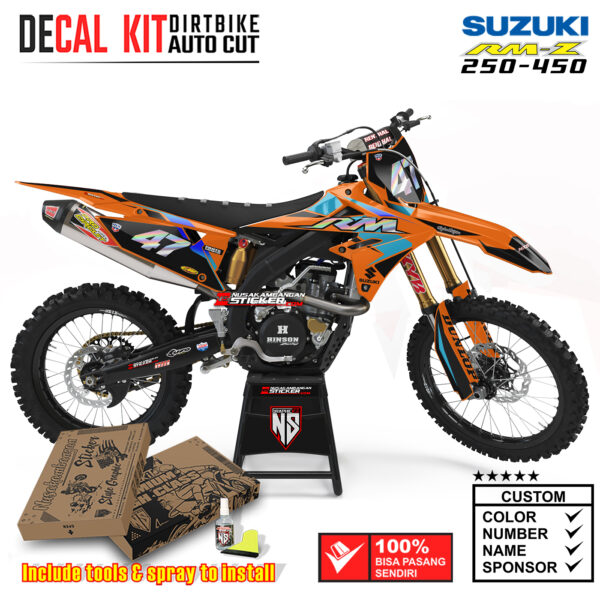 Decal Sticker Kit Suzuki RM-Z 250-450 Dirtbike Supermoto Graphic Oren Teal Motocross Stiker Decals