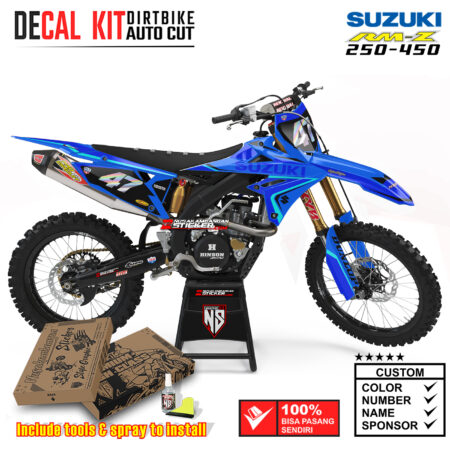 Decal Sticker Kit Suzuki RM-Z 250-450 Dirtbike Supermoto Graphic Superior Blue 02 Motocross Stiker Decals