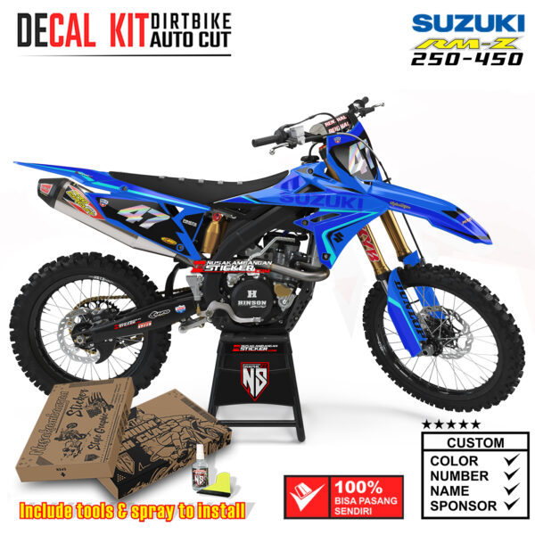 Decal Sticker Kit Suzuki RM-Z 250-450 Dirtbike Supermoto Graphic Superior Blue 02 Motocross Stiker Decals