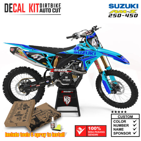 Decal Sticker Kit Suzuki RM-Z 250-450 Dirtbike Supermoto Graphic Superior Tosca Blue Motocross Stiker Decals
