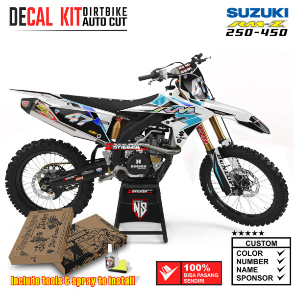 Decal Sticker Kit Suzuki RM-Z 250-450 Dirtbike Supermoto Graphic Teal White Motocross Stiker Decals