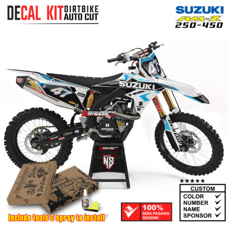 Decal Sticker Kit Suzuki RM-Z 250-450 Dirtbike Supermoto Graphic White 02 Motocross Stiker Decals