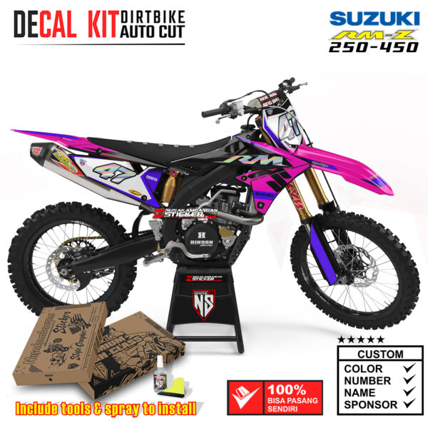 Decal Sticker Kit Suzuki RM-Z 250-450 Dirtbike Supermoto Mx Graphic Black Pink Motocross Stiker Decals