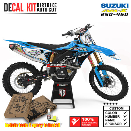 Decal Sticker Kit Suzuki RM-Z 250-450 Dirtbike Supermoto Mx Graphic Blue Motocross Stiker Decals