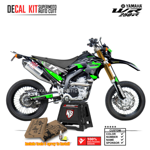 DECAL KIT STICKER SUPERMOTO DIRTBIKE YAMAHA WR 250 R GRAFIS ABSTRAK ADVENTURE GREEN03 GRAPHIC DECAL