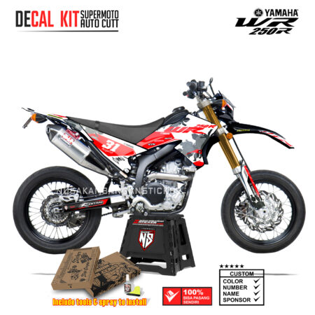 DECAL KIT STICKER SUPERMOTO DIRTBIKE YAMAHA WR 250 R GRAFIS BLACK ROSE RACING CROSS RED03 GRAPHIC DECAL