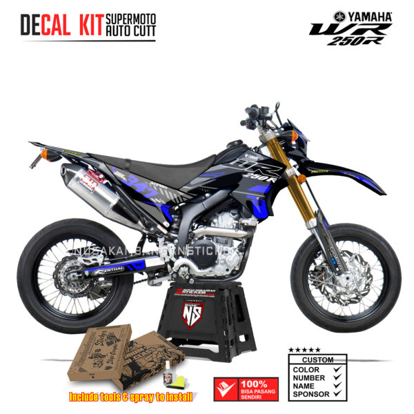 DECAL KIT STICKER SUPERMOTO DIRTBIKE YAMAHA WR 250 R GRAFIS FLUO ACERIES RACING CROSS BLUE05 GRAPHIC DECAL