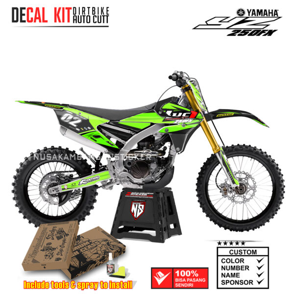 DECAL KIT SUPERMOTO DIRTBIKE YAMAHA YZ250FX GRAFIS LUCH ONE RACING GREEN01 GRAPHIC STICKER