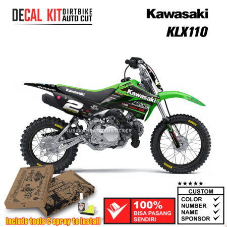 Decal Kit Sticker Supermoto Dirtbike Kawasaki Klx 110 Black Green Graphic Decals Motocross