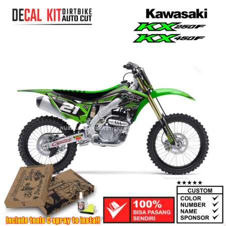 Decal Kit Sticker Supermoto Dirtbike Kawasaki Kx 250-450 F Black Green 03 Graphic Decals Motocross