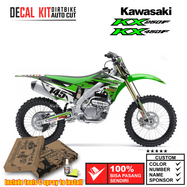 Decal Kit Sticker Supermoto Dirtbike Kawasaki Kx 250-450 F Black Green 05 Graphic Decals Motocross