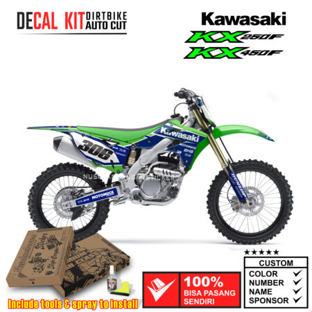 Decal Kit Sticker Supermoto Dirtbike Kawasaki Kx 250-450 F Green Blue Graphic Decals Motocross