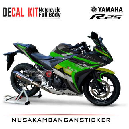Decal Kit Sticker Yamaha R25 Black Green Fluo Graphic Stiker Full Body