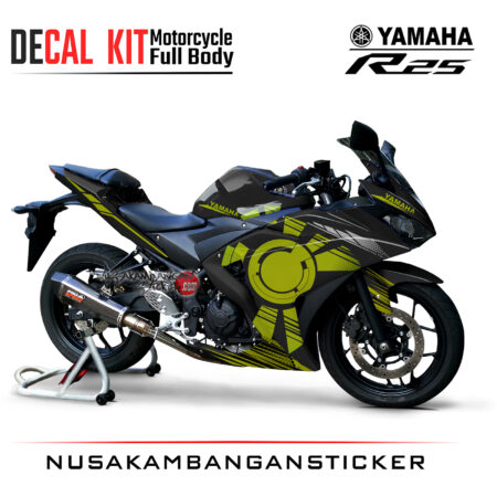 Decal Kit Sticker Yamaha R25 Black Sun Fluo Stiker Full Body