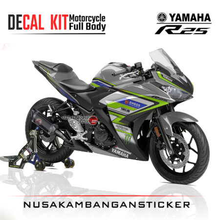 Decal Kit Sticker Yamaha R25 Grey Carbon Grafis Green Fluo Stiker Full Body