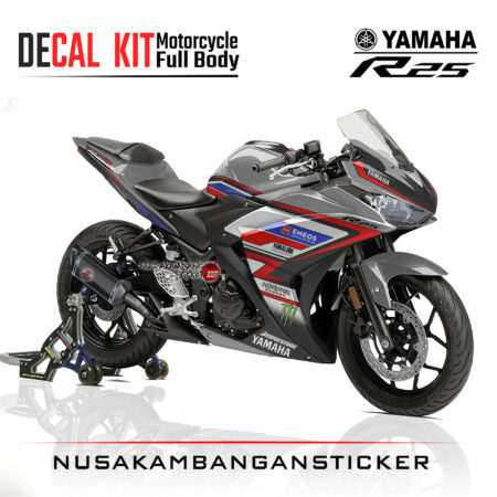 Decal Kit Sticker Yamaha R25 Grey Carbon Grafis Red Stiker Full Body