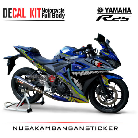 Decal Kit Sticker Yamaha R25 Shark Blue Stiker Full Body