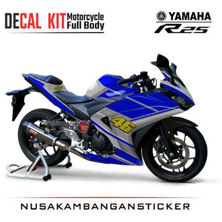 Decal Kit Sticker Yamaha R25 White Blue 46 Stiker Full Body