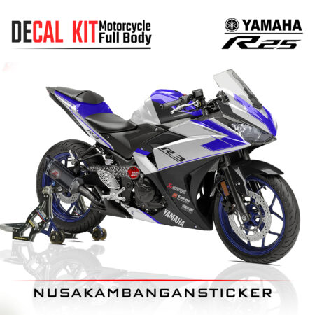 Decal Kit Sticker Yamaha R25 White Blue Carbon Stiker Full Body