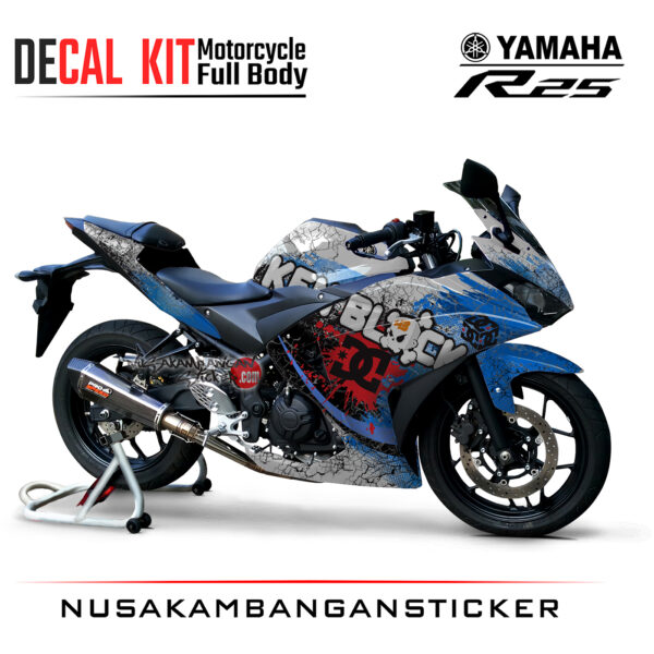 Decal Kit Sticker Yamaha R25 White Blue Kenblok! Stiker Full Body