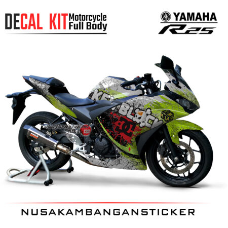 Decal Kit Sticker Yamaha R25 White Green Kenblok! Stiker Full Body