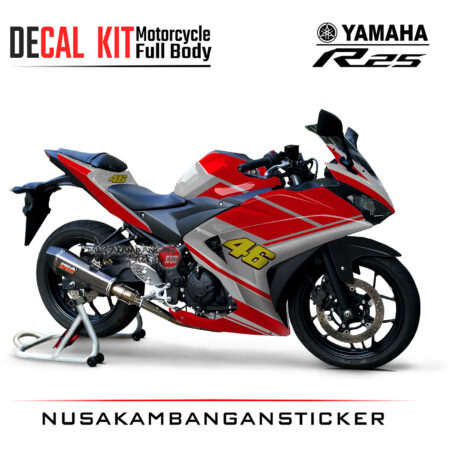 Decal Kit Sticker Yamaha R25 White Red 46 Stiker Full Body