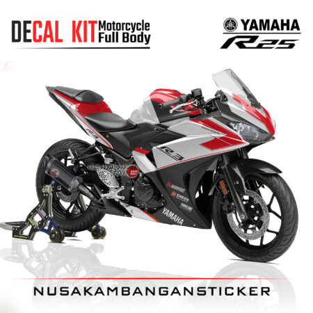 Decal Kit Sticker Yamaha R25 White Red Carbon Stiker Full Body