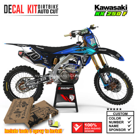 Decal Kit Supermoto Dirtbike KX 250 Black Teal 03 Kawasaki Graphic Motocross