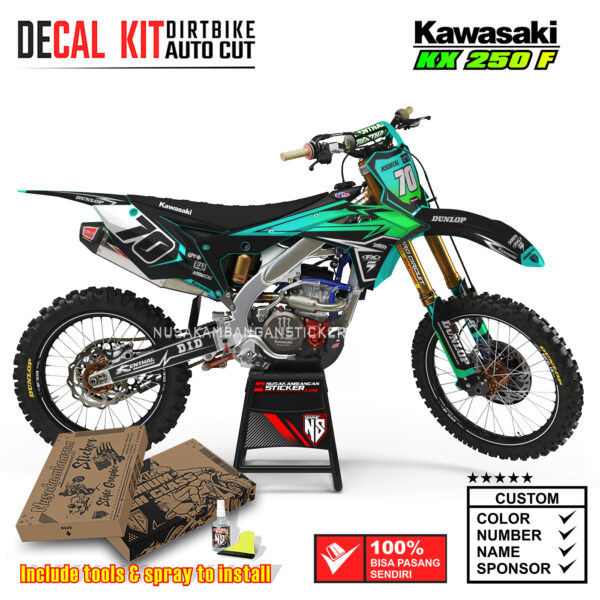 Decal Kit Supermoto Dirtbike KX 250 Black Teal 06 Kawasaki Graphic Motocross