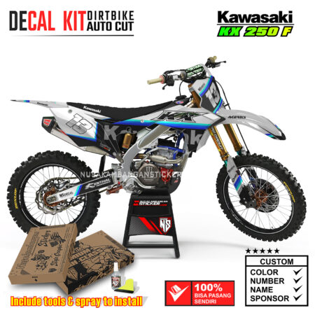 Decal Kit Supermoto Dirtbike KX 250 Fighter 05 White Kawasaki Graphic Motocross