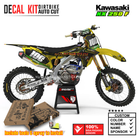 Decal Kit Supermoto Dirtbike KX 250 Yelow Teal Kawasaki Graphic Motocross