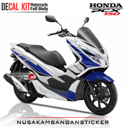 Decal Sticker Honda PCX 150 New Putih Grafis Biru Stiker Full Body