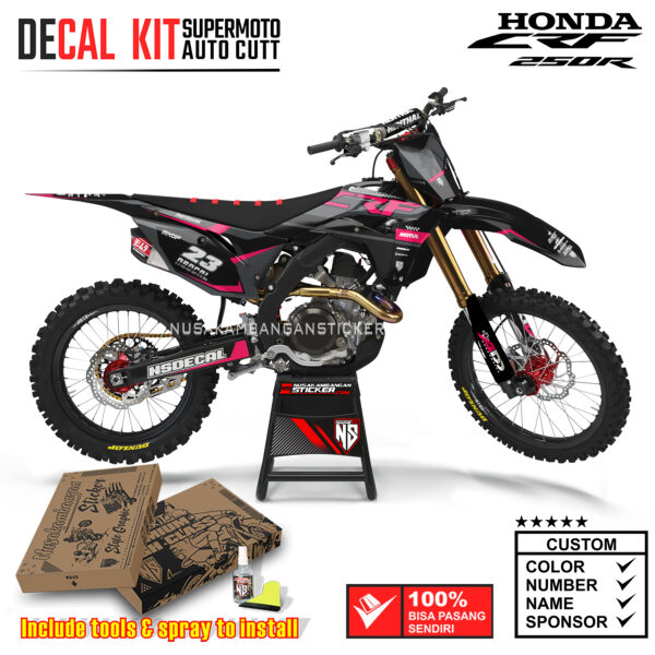 Decal Sticker Kit Supermoto Dirtbike Honda CRF 250R 2017-2019 Black Pink Graphic Decals Motocross