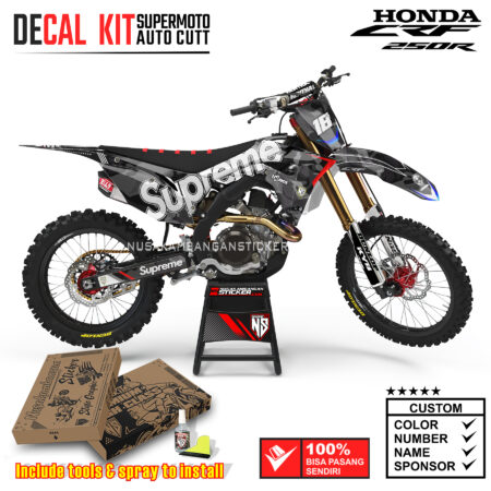 Decal Sticker Kit Supermoto Dirtbike Honda CRF 250R 2017-2019 Spesial Supreme Black Decals Kit Modifikasi