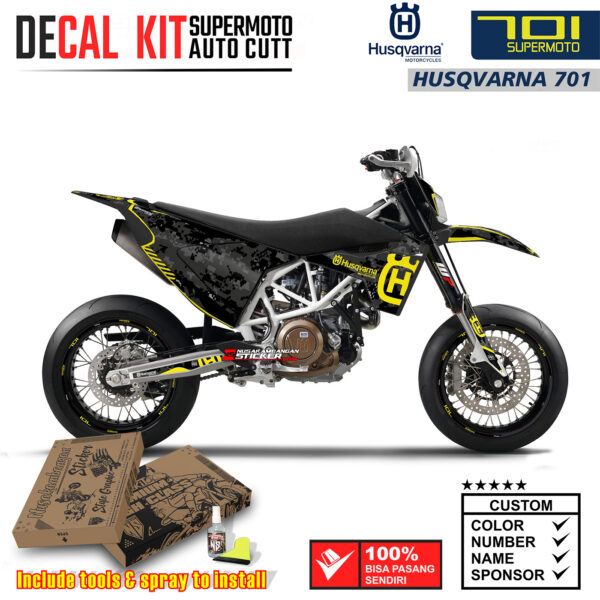 Decal Sticker Kit Supermoto Dirtbike Husqvarna Camo Flash Black Motocross Graphic