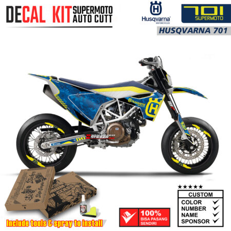 Decal Sticker Kit Supermoto Dirtbike Husqvarna Camo Flash Blue Motocross Graphic