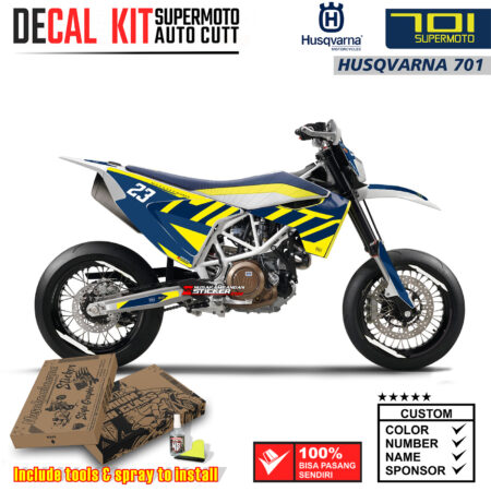 Decal Sticker Kit Supermoto Dirtbike Husqvarna Dark Blue Yelow Motocross Graphic