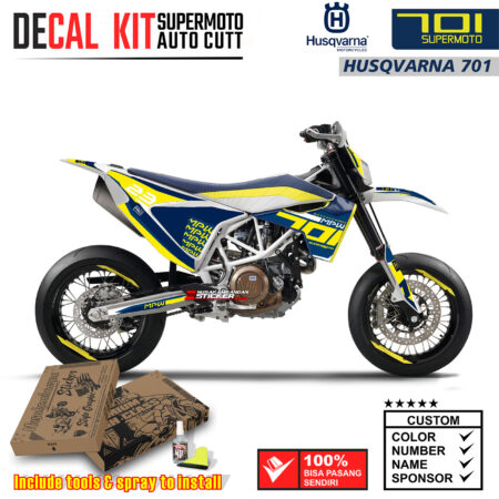 Decal Sticker Kit Supermoto Dirtbike Husqvarna Yelow Blue Motocross Graphic