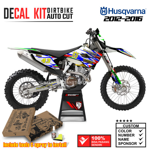 Decal Sticker Kit supermoto Dirtbike Husqvarna Grafis 43 Biru 03 Graphic Kit Motocross