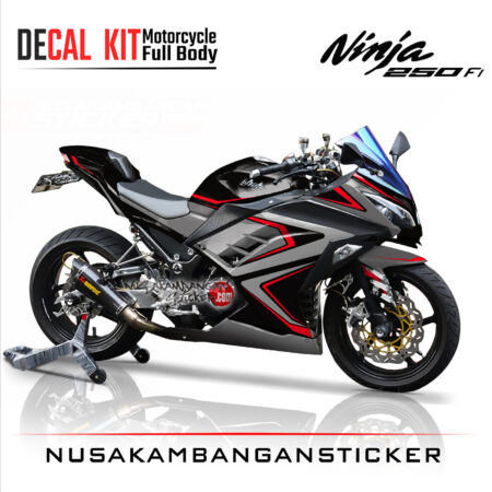 Decal Stiker Kawasaki Ninja 250 Fi-Hitam Grafis Merah Abu Sticker Full Body
