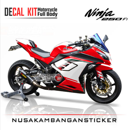 Decal Stiker Kawasaki Ninja 250 Fi-Merah Putih Grafis Hitam Sticker Full Body