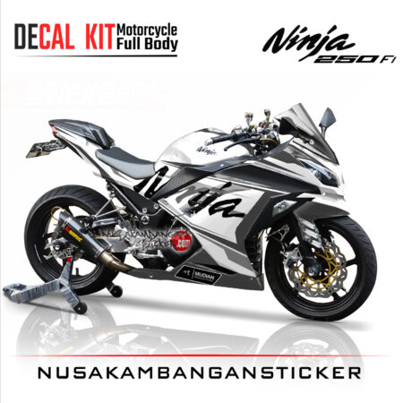 Decal Stiker Kawasaki Ninja 250 Fi-PUTIH GRAFIS ABU KARBON Sticker Full Body