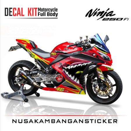 Decal Stiker Kawasaki Ninja 250 Fi-Shark Merah Sticker Full Body