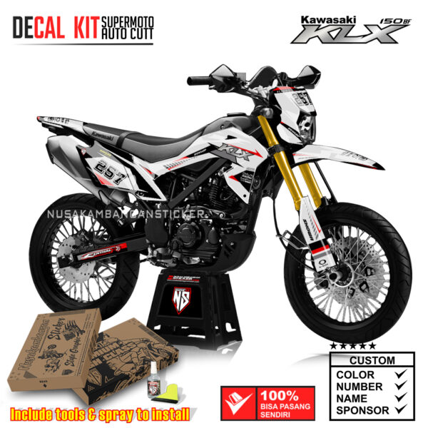 DECAL KIT STICKER KAWASAKI KLX 150 BF SUPERMOTO LAYER STRIP PUTIH MERAH GRAPHIC KIT MOTOCROSS DECALS