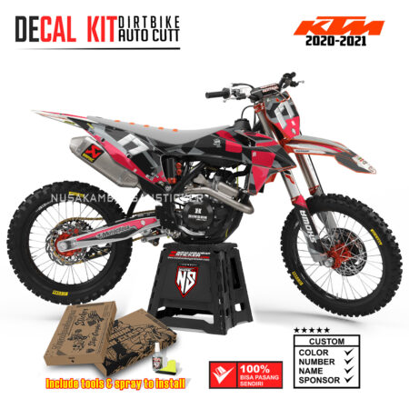 DECAL KIT STICKER SUPERMOTO DIRTBIKE KTM 2020 2021 GRAFIS ABSTRCAK RACING CROSS RED02 GRAPHIC DECAL