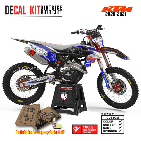 DECAL KIT STICKER SUPERMOTO DIRTBIKE KTM 2020 2021 GRAFIS MBATIK FX KTM MOTOCROSS BLUE01 GRAPHIC DECAL