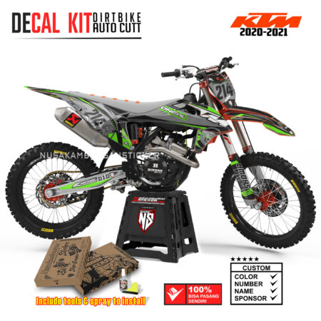 DECAL KIT STICKER SUPERMOTO DIRTBIKE KTM 2020 2021 GRAFIS ONEAL SKULL RACING CROSS GREEN04 GRAPHIC DECAL